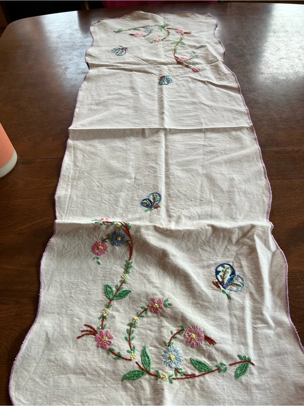 Vintage hand embroidered table runner